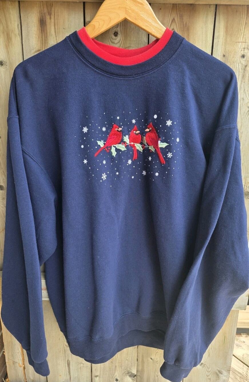 VTG 90's Top Stitch By Morning Sun Grandma Crew Christmas Cardinal Birds Size XL